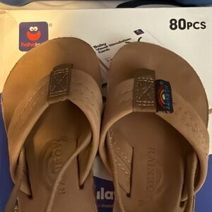 Rainbow Kids Tan Leather Flip Flops